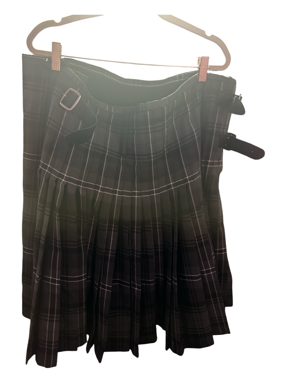 Men's Gray Plaid Mini Kilt with Buckle Straps